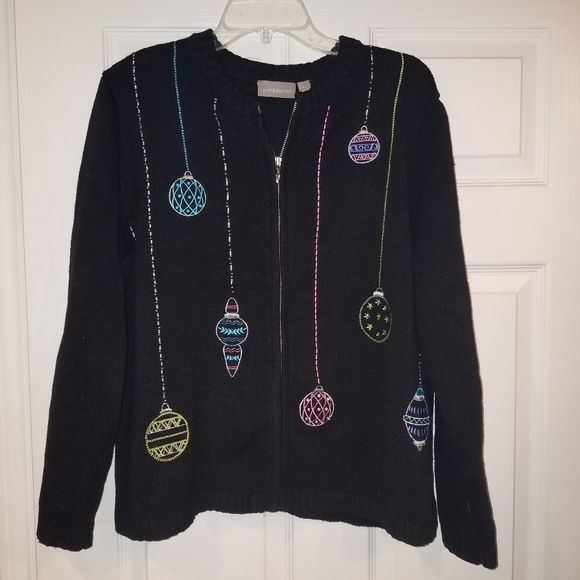CROFT & BARROW Christmas/Holiday Zip front cardigan sweater - Picture 1 of 7
